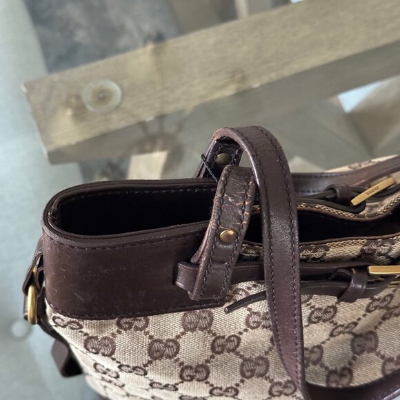 Gucci GG CANVAS Vintage Buckle Tote Brown Small - Picture 9 of 15